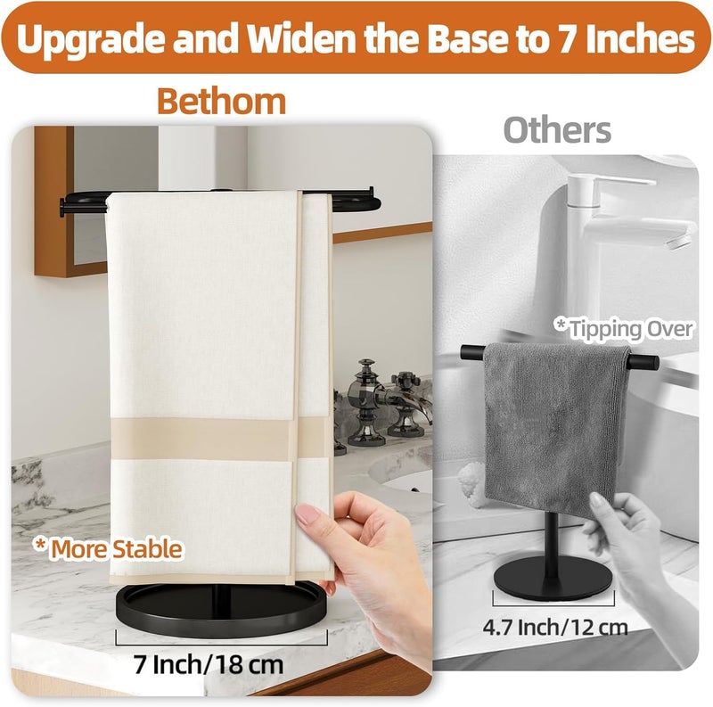 Bethom Towel Holder Stand, Stainless Steel Hand Towel Holder Rack for Bathroom Countertop, S-Shape Free Standing Towel Bar Holds 2 Towels for Kitchen Countertop, Black - Image 2